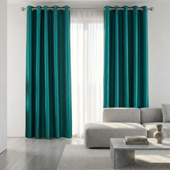 Emerald Green Faux Silk Fully Lined Eyelet Curtains - 1 Pair