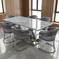 Elina 180cm Grey & Chrome Marble Dining Table & 6 Porado Chairs Set