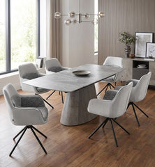 Monaco Grey Stone Extending Dining Set 6 Florence Swivel Chairs