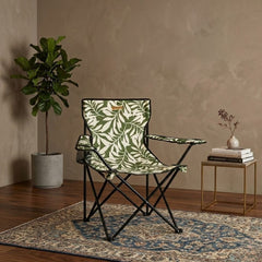 Green Leaf Folding Camping Armchair with Cup Holder & Carry Bag
