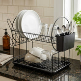 2-Tier Dish Drainer Rack - Black Powder Coated Iron Wire