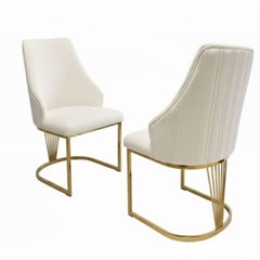 Set of 2 Lasco Cream and Gold Fabric Dining Chairs with Metal Legs