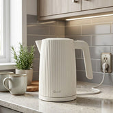 Electric Kettle - 1.5L Cream Grooved Design Rapid Boil 3000W