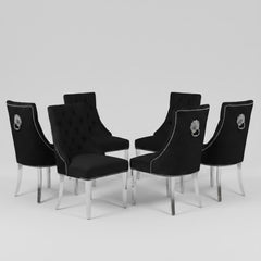 Set of 6 Minister Black Brushed Velvet Lion Knocker Chairs & Pearls