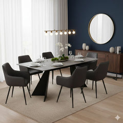 Chicago Grey Ceramic Extending Dining Table & 6 Stanford Grey Chairs
