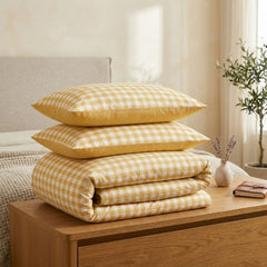 Gaveno Cavailia Ochre Gingham Double Duvet Cover Microfibre Bed Set