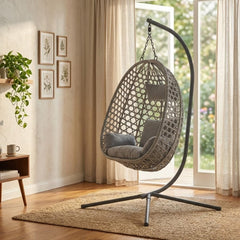 Aura Haus Grey Hanging Nest Egg Chair Garden Swing Stand Cushions