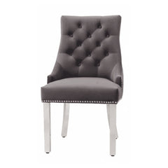 Set of 6 Minister Grey Brushed Velvet Lion Knocker Dining Chairs