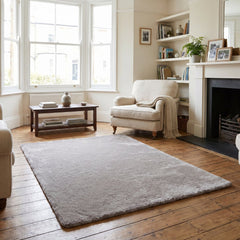 Mocha Burton Rabbit Fur Soft Touch Rug Anti Slip Washable UK Rug
