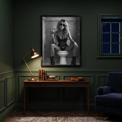 Home Luxe Woman On Toilet Framed Wall Art Black & White Print 60X45Cm