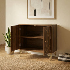 Flori Geometric Wood Sideboard 2 Door Gold Hairpin Legs 80cm