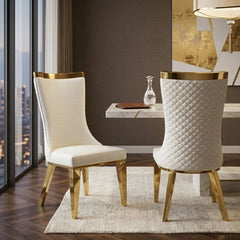 Samara Cream Gold Velvet Dining Chairs - Set of 2 Quilted Back