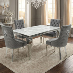 Sofia 1.5m Grey Marble Dining Table & 4 Minister Grey Lion Chairs