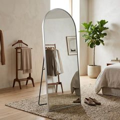 Silver Arch Metal Mirror 60x165cm - Modern Bevelled Wall & Floor Mirror
