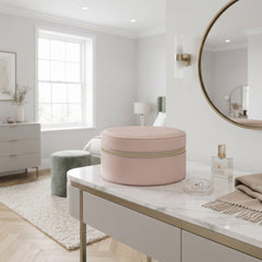 Home Luxe Faux Leather Round Jewellery Box Organiser | Blush Pink