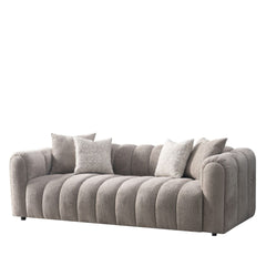 Lusso Beige Chenille 3 Seater Sofa - Vertical Panel Tufted 232cm