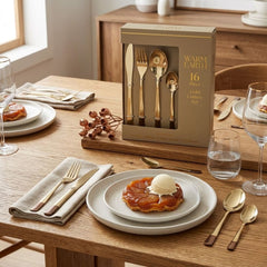 Warm Earth 16-Piece Gold Cutlery Set - Elegant Stainless Steel Dining
