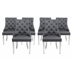 Chicago Black & Gold Ceramic Extending Table & 6 Stanford Grey Chairs