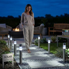 Solar Powered Stainless Steel Post Lights 6pk - Cool White Garden LED