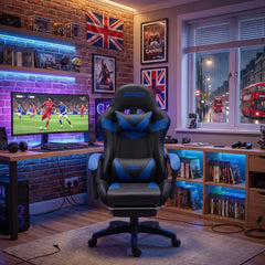 ZADAR Blue/Black Musical Gaming Chair with Bluetooth, RGB & Footrest
