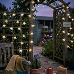 Solar Powered 30 Bee Insect String Lights - White LED Garden Decor