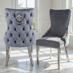 Set of 2 Grey Victoria Dining Chairs Chrome Leg | Home Luxe Interior
