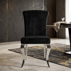 Armenia Black Velvet Dining Chairs - Set of 2 with Polished Silver Legs