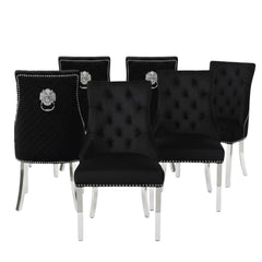 Set of 6 Majestic Hudson Black Leather Lion Knocker Dining Chairs