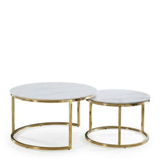 Aria White Marble & Gold Nesting Coffee Tables - Set of 2, 80cm