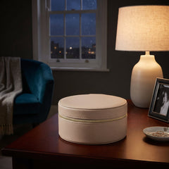 Home Luxe Faux Leather Round Jewellery Box Organiser | Nude Beige