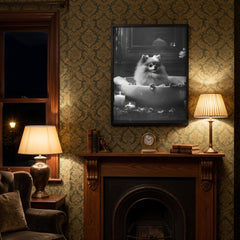 Home Luxe Pomeranian In Bath Framed Wall Art Black & White Print 60X45