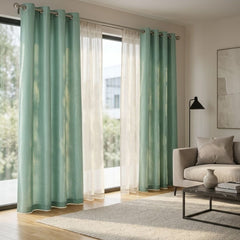 Moss Green Faux Silk Fully Lined Eyelet Curtains - 1 Pair,
