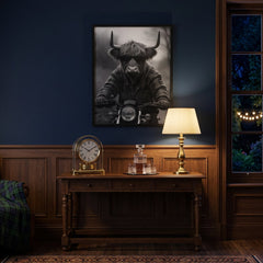 Home Luxe Highland Cow Motorbike Framed Wall Art Black & White 60x45cm