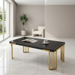 Cindy Black Sintered Stone Coffee Table - Luxury Gold Geometric Base