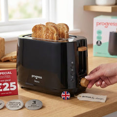 Progress Skara 2-Slice Toaster - 750W with 6 Browning Levels, Black