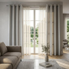 Silver Faux Silk Fully Lined Eyelet Curtains - 1 Pair,