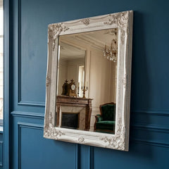 Vintage Wall Mirror 50cm x 60cm White Ornate Shabby Chic Frame