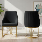 Set of 2 Lasco Black and Gold Velvet Dining Chairs with Metal Legs