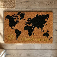 World Map Coir Door Mat - Natural Coconut Fibre Non-Slip Entryway Mat