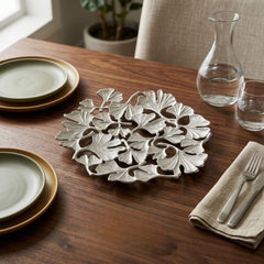 Ginkgo Leaf Decorative Trivet - 24cm Champagne Gold Cast Aluminum