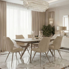 Cambridge Beige Sintered Stone Extending Dining Table & 6 Chairs