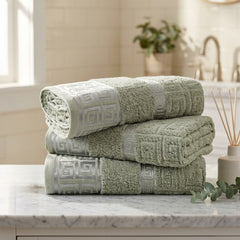Snoozeville Odello Sage Green 100% Cotton Greek Design Bath Sheet