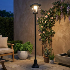 Black 1.5m Solar Lamp Post - Warm White LED Outdoor Garden Light