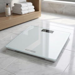 Black + Decker White Digital Bathroom Scale - 170kg, Tempered Glass