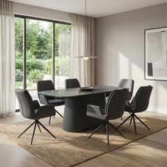 Davos 180cm Grey Ceramic Oval Table & 6 Fairmont Grey Swivel Chairs