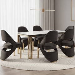 Sorrento White Marble 180cm Table & 6 Santorini Black & Gold Chairs