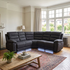 Montana Black Fabric Electric Recliner Corner Sofa with LED & USB