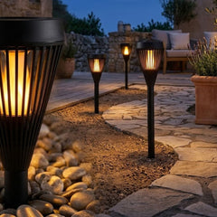 Solar Powered Santorini Post Lights 6pk - Black Flame Effect LEDs