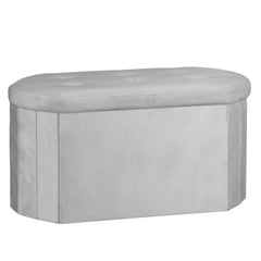 Grey Velvet Oval Storage Ottoman - Padded Bench & Blanket Box