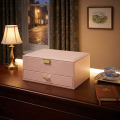 Home Luxe Faux Leather Jewellery Box with Drawer - Pink (25x19x11cm)